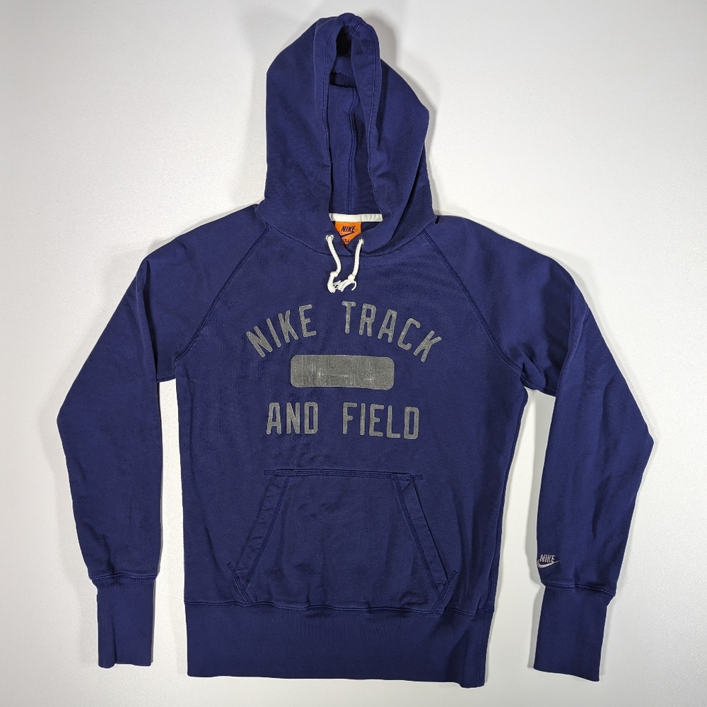 Nike Sweatshirt Women's Size Medium Navy Blue Felt Track And Field Vintage Y2K